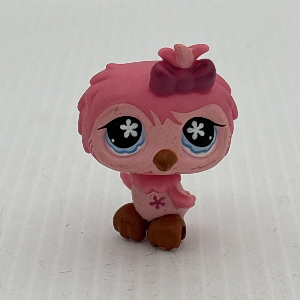 Hasbro Littlest Pet Shop Pink Owl 496 Blue Flower Eyes 2007 Figure